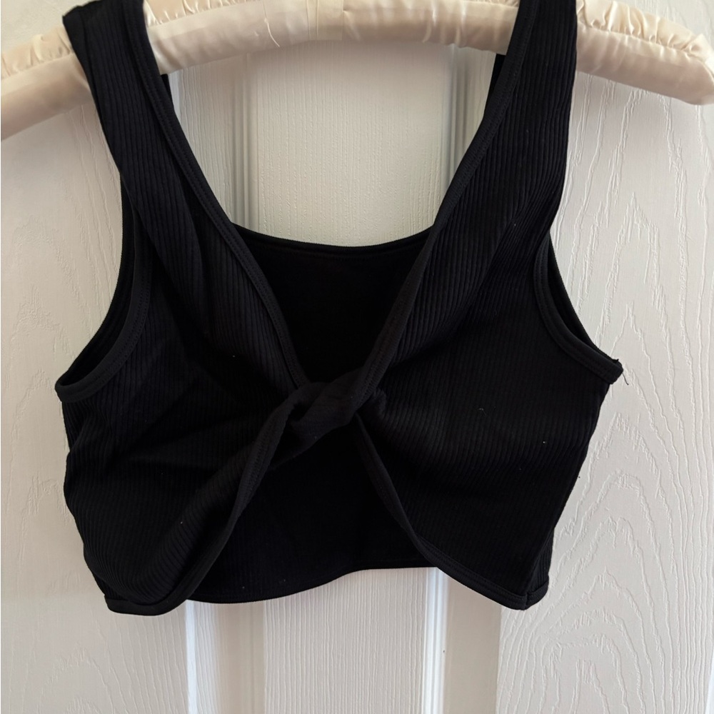 Aeropostale Black Ribbed Knot-Front Crop Top